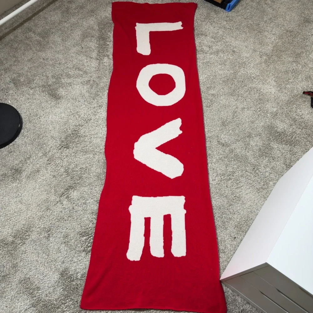 The Cashmere Project Womens 100% Cashmere Scarf O/S Red LOVE Intarsia Knit Wrap